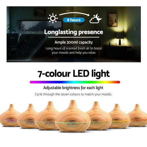 Devanti 4-in-1 Aroma Diffuser & Humidifier – 300ml | Wood Grain