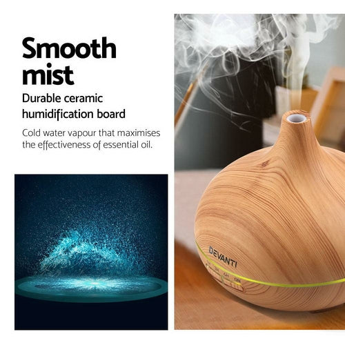 Devanti 4-in-1 Aroma Diffuser & Humidifier – 300ml | Wood Grain